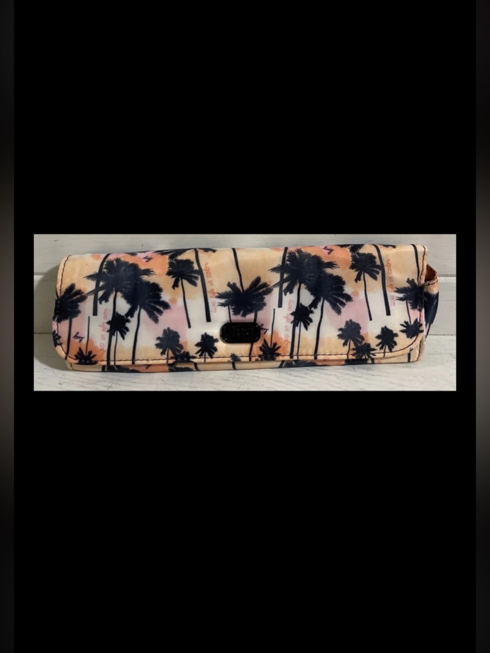 lug Palm Tree Print cosmetic Case in Peach and Black travel
